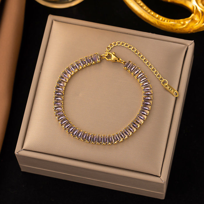 Luxurious Geometric Titanium Steel Inlay Zircon 18K Gold Plated Tennis Bracelet