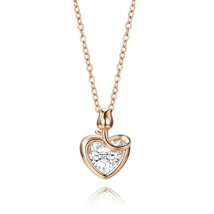 Estilo simples forma de coração aço inoxidável polimento chapeamento incrustação diamante rosa banhado a ouro pingente colar
