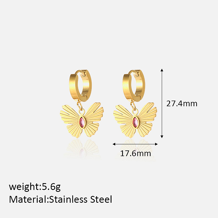 1 Pair Casual Simple Style Four Leaf Clover Butterfly Plating Stainless Steel  Drop Earrings