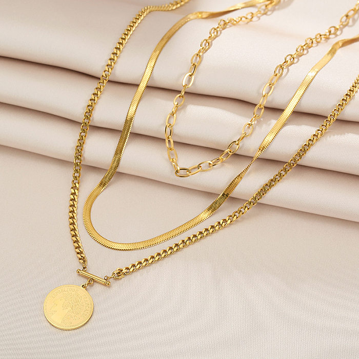 Vintage Style Portrait Stainless Steel  Layered Necklaces Gold Plated Stainless Steel  Necklaces