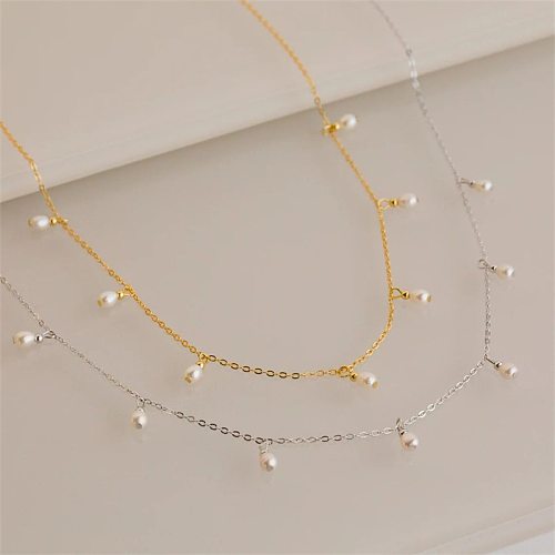 Elegant Solid Color Stainless Steel  Imitation Pearl Plating Necklace