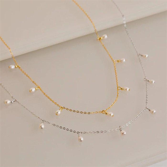 Elegant Solid Color Stainless Steel  Imitation Pearl Plating Necklace