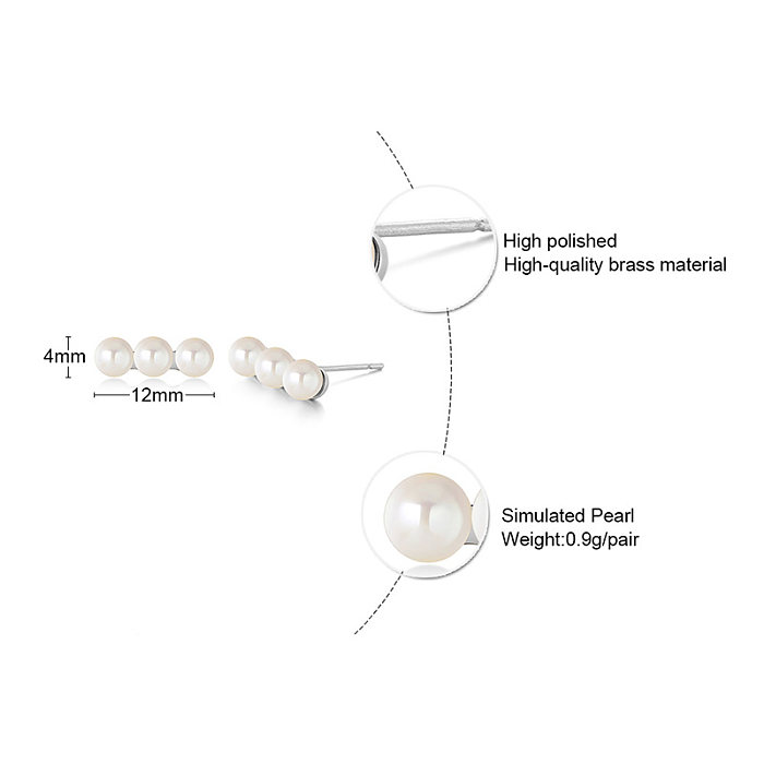 1 paire de clous d'oreilles plaqués or blanc, Style Simple, incrustation ronde en acier inoxydable, perle