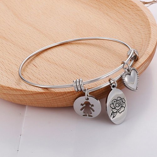 Simple Style Heart Shape Flower Titanium Steel Plating Hollow Out Bangle 1 Piece