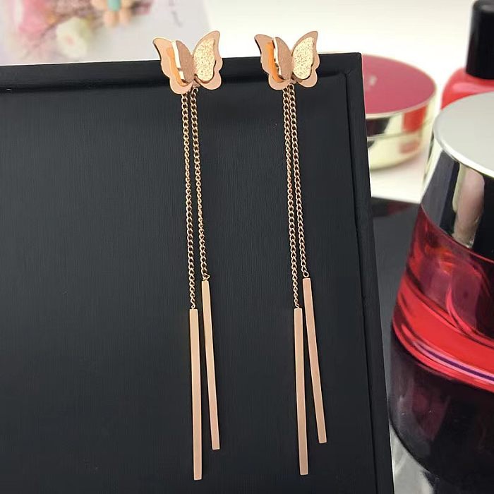 1 Pair Cute Sweet Butterfly Tassel Plating Stainless Steel Drop Earrings