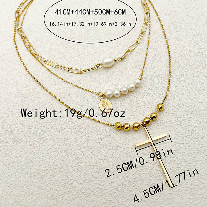 Elegant Sweet Cross Stainless Steel  Layered Plating Gold Plated Layered Necklaces