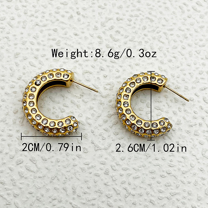 1 Pair Simple Style C Shape Plating Inlay Stainless Steel  Zircon Gold Plated Ear Studs