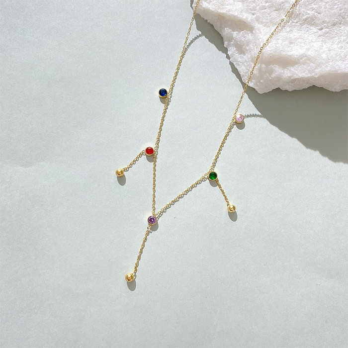 Luxuriöse geometrische Edelstahl-Halskette mit Zirkon-Edelstahl-Halsketten