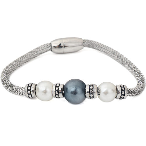 Bracelets ronds en perles d'acier et de titane, style simple, vente en gros