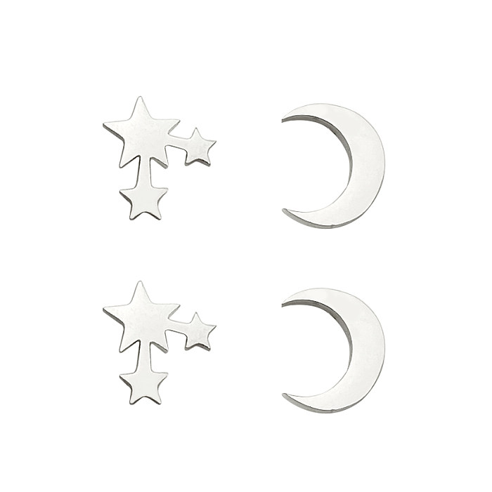 2 paires de clous d'oreilles en acier inoxydable, Style Simple et doux, polissage étoile lune