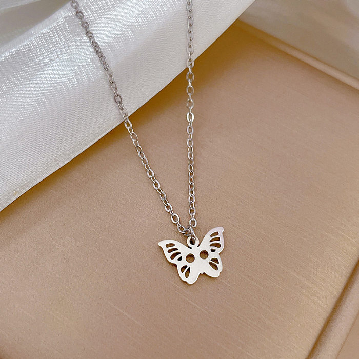 Fashion Butterfly Stainless Steel Plating Hollow Out Pendant Necklace 1 Piece