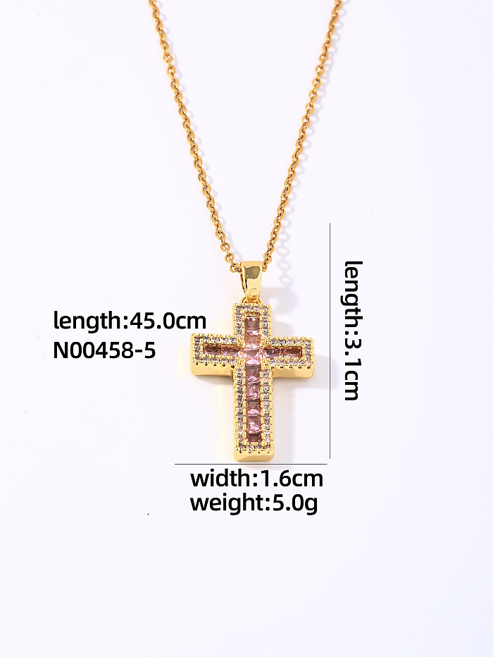 Hip-Hop Style Vintage Style Simple croix en acier inoxydable placage incrustation Zircon plaqué or pendentif collier