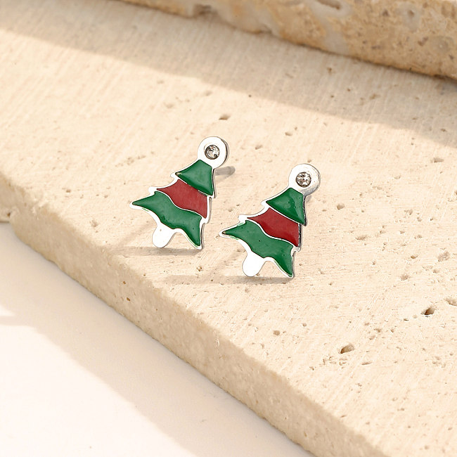 1 Pair Cute Classic Style Christmas Tree Enamel Inlay Stainless Steel  Zircon Ear Studs