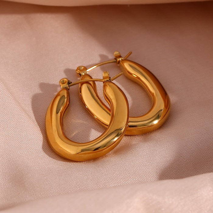 Boucles d'oreilles créoles plaquées or 18 carats en acier inoxydable en forme de U de style moderne et simple pour femmes