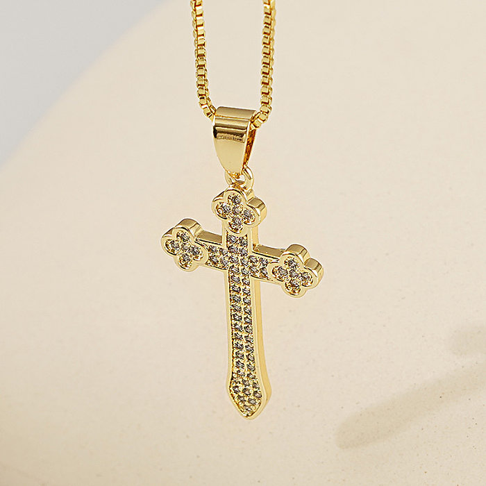 Retro Cross Stainless Steel  Plating Inlay Artificial Gemstones Pendant Necklace