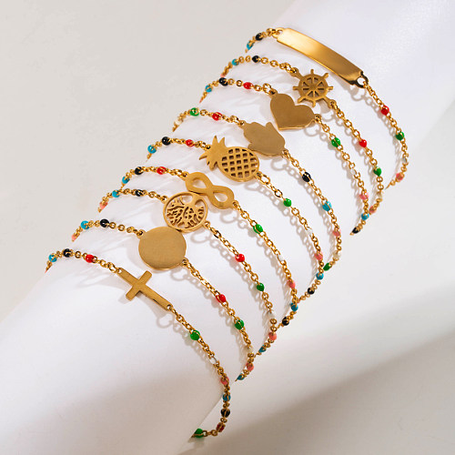 Bracelets en acier inoxydable plaqué or 14 carats, Style INS, croix infini en forme de cœur, vente en gros