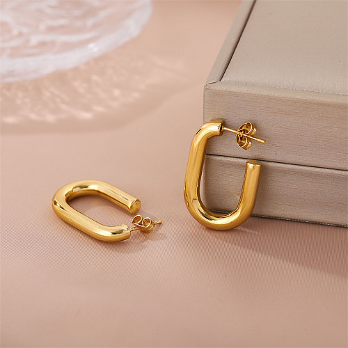 زوج واحد من أقراط الأذن المطلية بالذهب عيار 1 قيراط من الفولاذ المقاوم للصدأ على شكل حرف C بتصميم بسيط على شكل حرف U