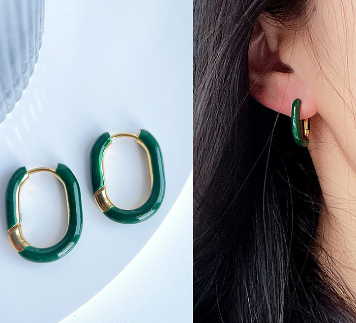 1 paire de boucles d'oreilles pendantes en acier inoxydable plaqué or, Style Simple, classique, bloc de couleur