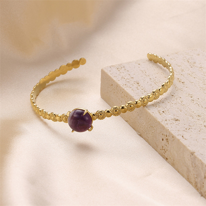 Glam Bracelet rond plaqué or avec incrustation de placage en acier inoxydable et pierre naturelle