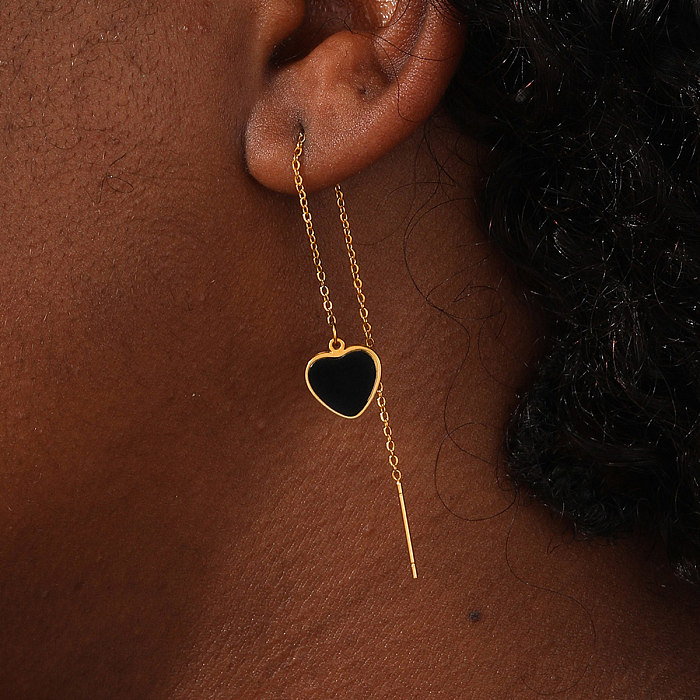 1 par luxuoso estilo simples oval formato de coração flor aço inoxidável borla chapeamento incrustação diamante 18k linha de orelha banhada a ouro