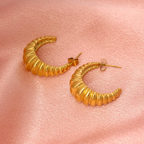 1 Paar einfache C-förmige Edelstahl-Ohrringe mit 18-Karat-Vergoldung