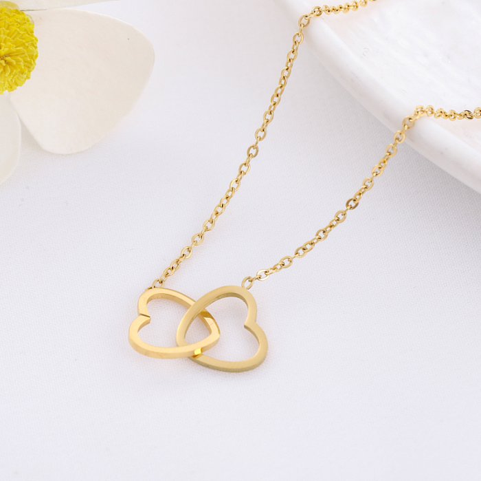Simple Style Heart Shape Stainless Steel  Hollow Out Pendant Necklace