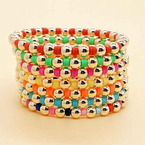 1 Stück modische runde Edelstahl-Armbänder aus weichem Ton mit Perlen