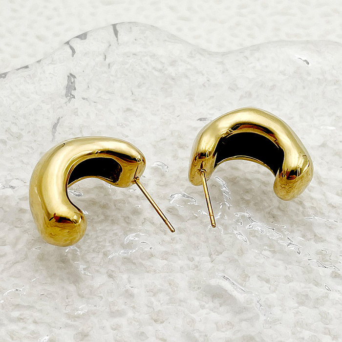 1 Paar elegante, schlichte C-förmige vergoldete Edelstahl-Ohrringe