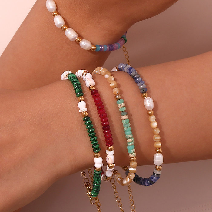 Simple Style Round Stainless Steel Beaded Bracelets