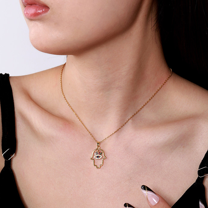 Simple Style Palm Stainless Steel  Plating Inlay Zircon Gold Plated Pendant Necklace