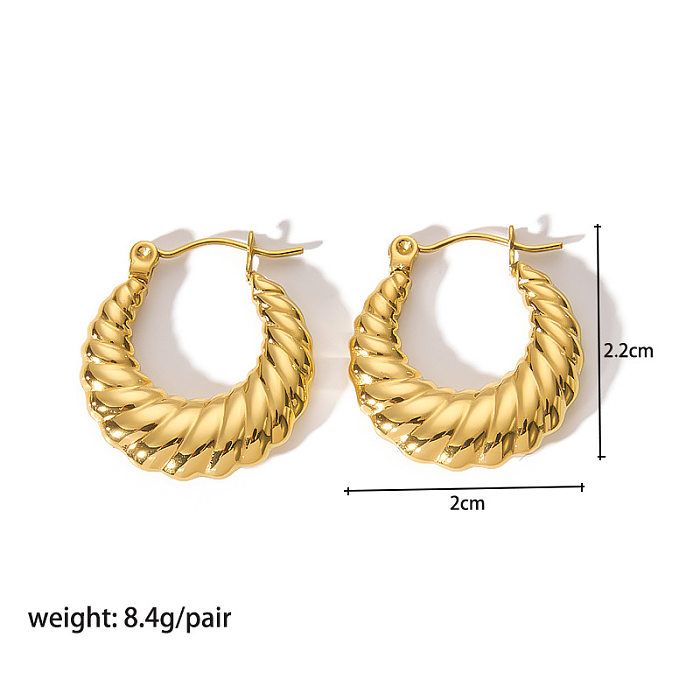 1 paire de boucles d'oreilles créoles en acier inoxydable plaqué or 18 carats, style streetwear à rayures spirales
