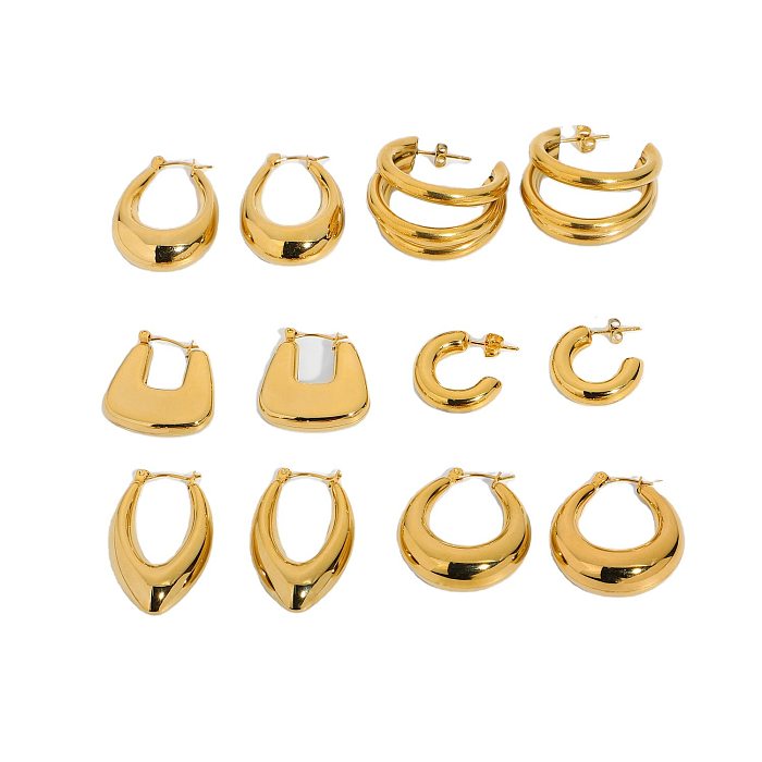 Simple Gold-plated Stainless Steel  Hollow Square Oval Earrings