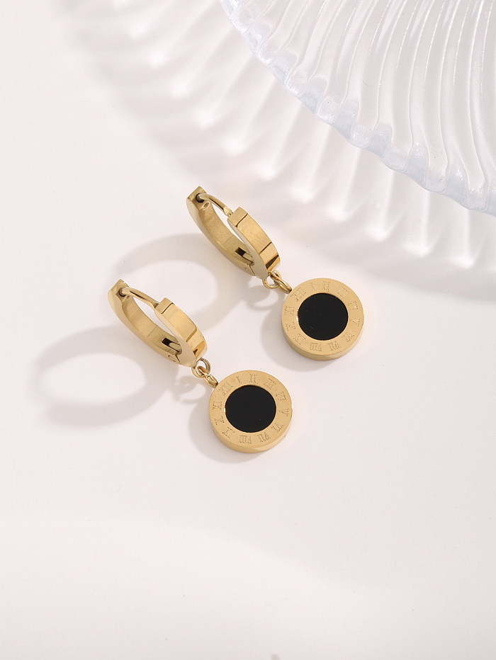 Boucles d'oreilles pendantes plaquées or, 1 paire, Style Simple et décontracté, incrustation de chiffres ronds en acier inoxydable, pierres précieuses artificielles