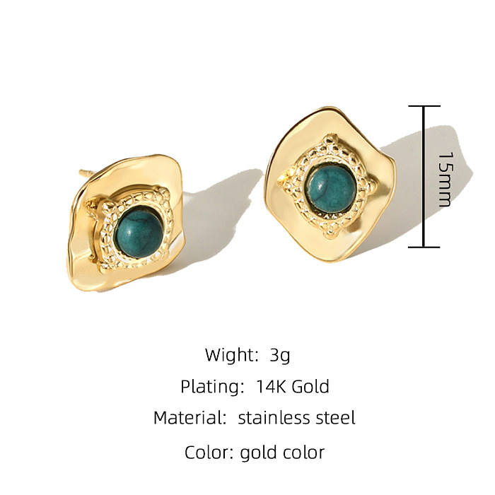 1 Pair Vintage Style Irregular Plating Inlay Stainless Steel  Natural Stone 14K Gold Plated Ear Studs