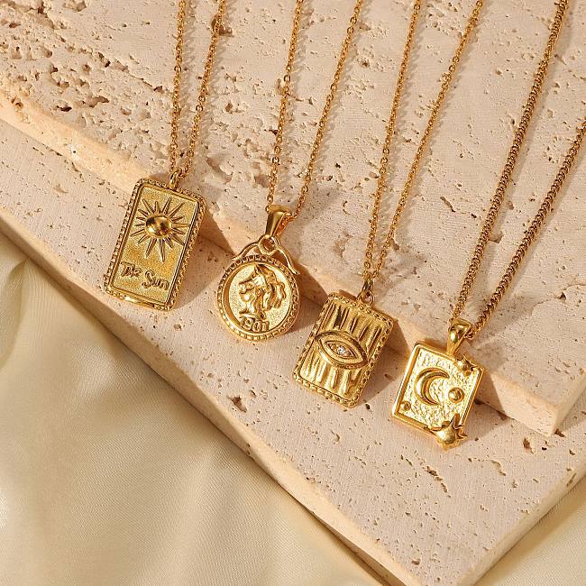 Gold-plated Stainless Steel  Party Gift Embossed Diamond Pendant Necklace