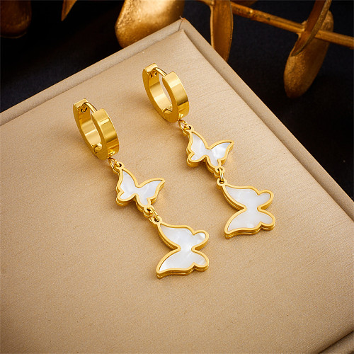 1 paire de boucles d'oreilles pendantes Style féerique coréen plaqué papillon en acier inoxydable plaqué or 18 carats