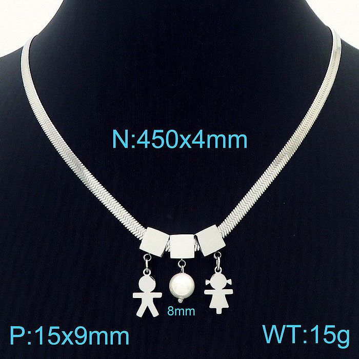 Lässige menschliche Anhänger-Halskette aus Edelstahl mit Perlenbeschichtung und 18-Karat-Vergoldung