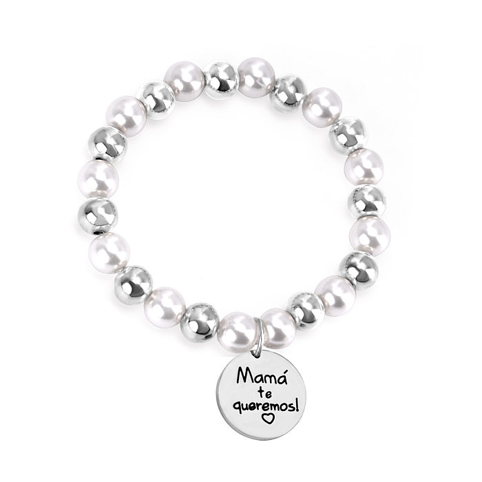 Sweet Letter Heart Shape Stainless Steel Imitation Pearl Beaded Plating Bracelets