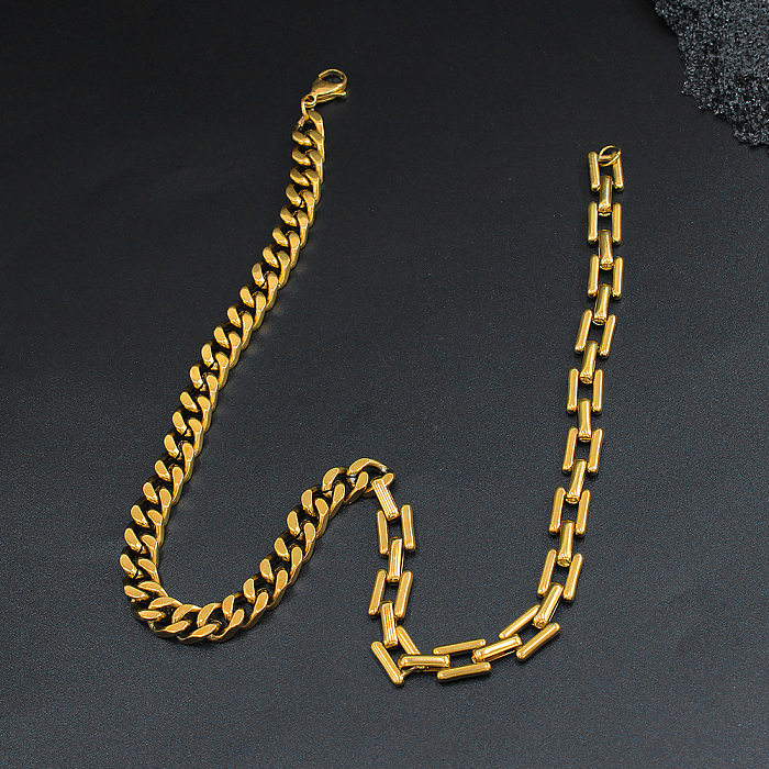 Collar geométrico de acero inoxidable chapado en oro Hip-Hop