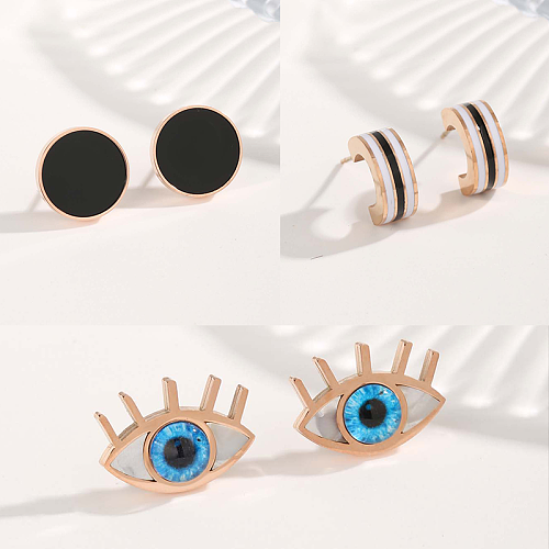 1 Pair Commute Circle Eye Plating Stainless Steel  Resin Rose Gold Plated Ear Studs