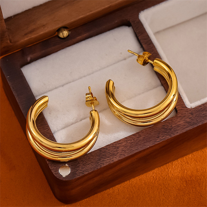 1 Pair Retro Simple Style C Shape Round Plating Stainless Steel  18K Gold Plated Ear Studs