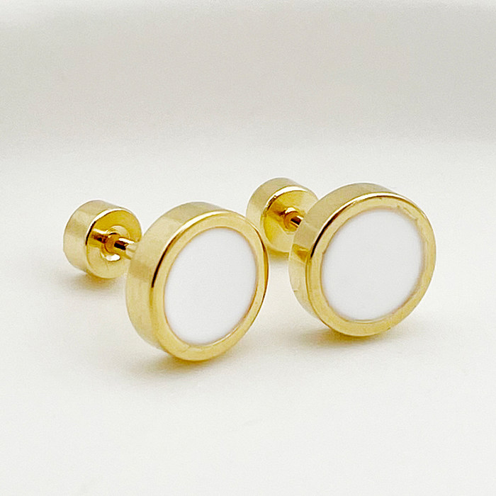 1 Pair Simple Style Round Stainless Steel  Metal Polishing Enamel Plating Gold Plated Ear Studs