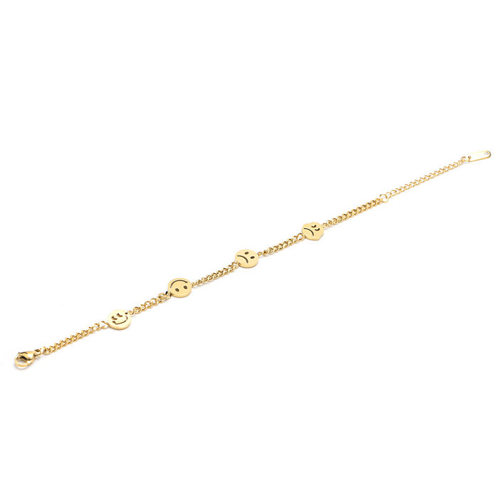 Bracelets plaqués or en acier titane avec visage souriant mignon