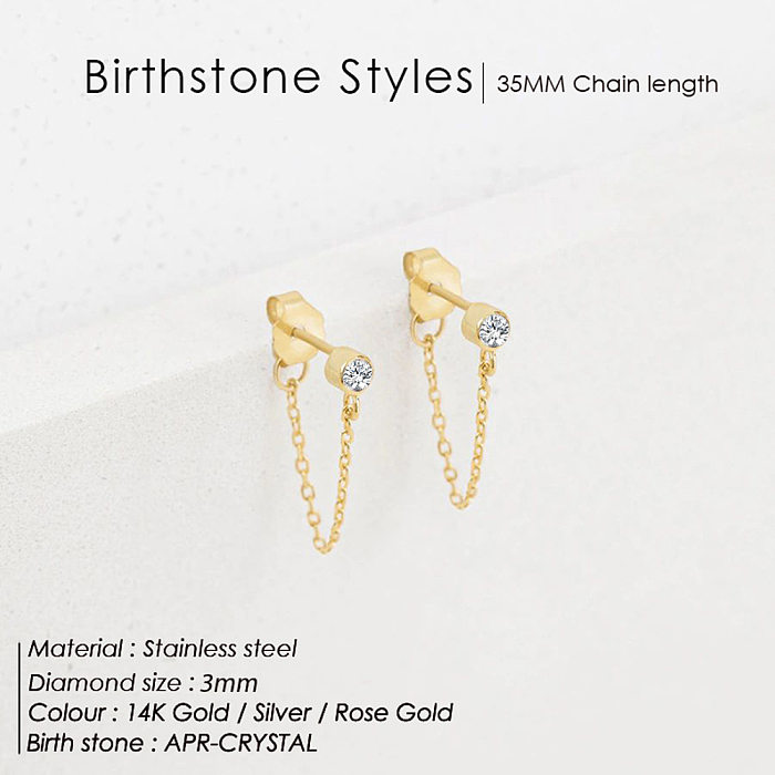 1 Pair Simple Style Geometric Inlay Stainless Steel  Rhinestones Drop Earrings