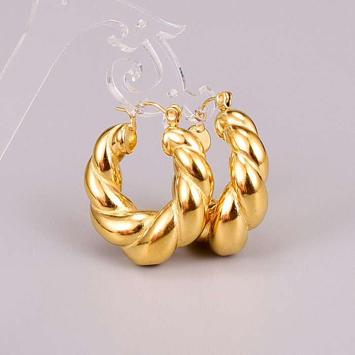 Solid Croissant Twist Cast Stainless Steel Plated 18K Gold Earrings