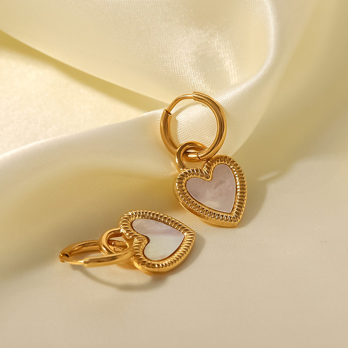 Boucles d'oreilles pendantes en forme de cœur, incrustation en acier inoxydable, 1 paire