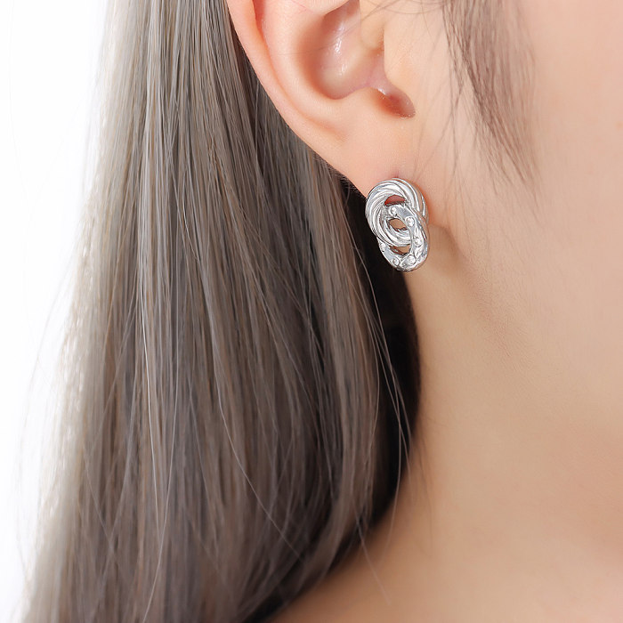1 paire de clous d'oreilles rétro géométriques en acier inoxydable, incrustation de Zircon plaqué or 18 carats