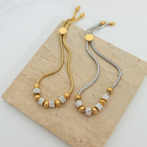 Simple Style Round Titanium Steel Inlay Crystal Bracelets