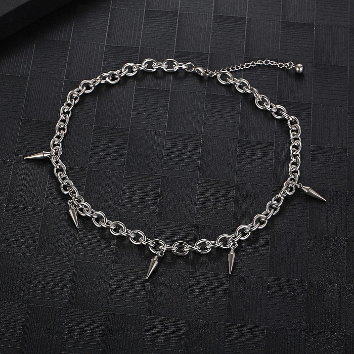 Hip-Hop Cool Style Solid Color Stainless Steel Polishing Rivet Necklace