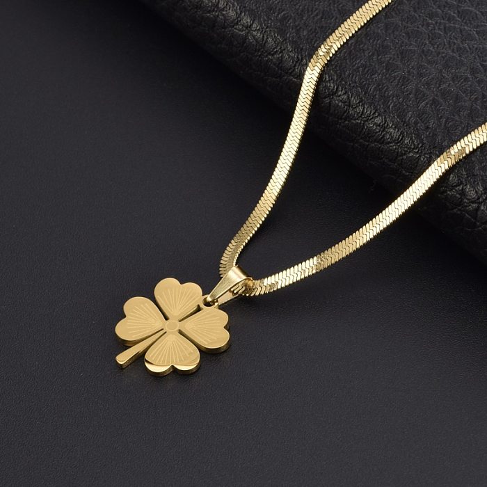 Simple Style Four Leaf Clover Stainless Steel Plating Pendant Necklace 1 Piece